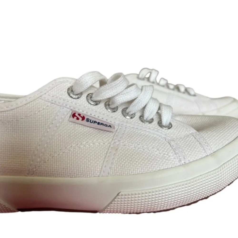 Superga White Canvas Low-Top Sneakers with Subtle Red Logo
